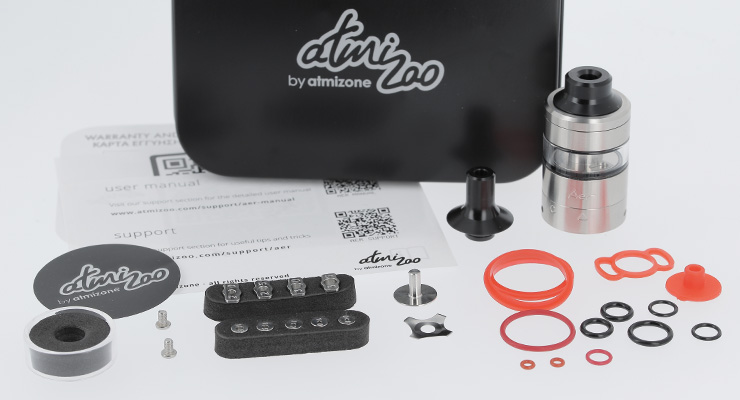 Le contenu du kit de l'atomiseur AER Deluxe de chez Atmizoo