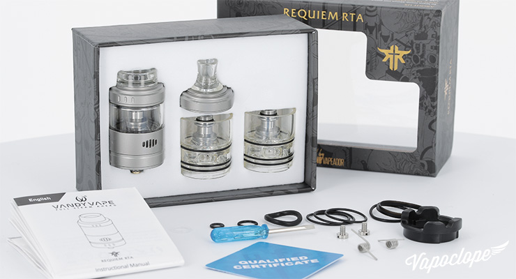 Le contenu du kit de l'atomiseur Requiem RTA de chez Vandy Vape