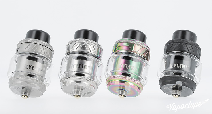 Les différents coloris de l'atomiseur Kylin V3 RTA de chez Vandy Vape