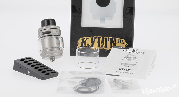 Le contenu du kit de l'atomiseur Kylin V3 RTA de chez Vandy Vape