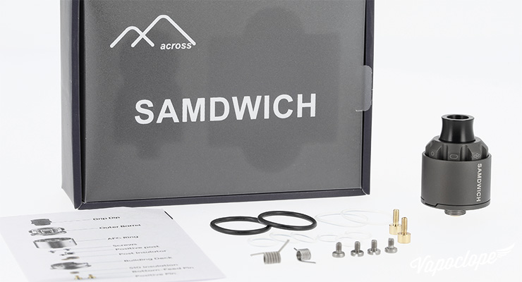 Le contenu du kit du dripper Samdwich de chez Dovpo et Across