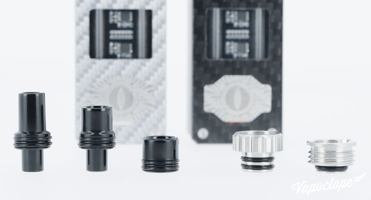 Les drips tips et connectiques fournis du Mod AMPBB Luxury Edition + DACBB Kit de chez BP Mods