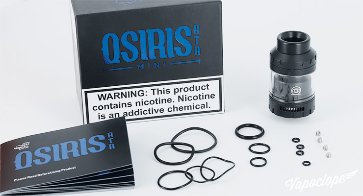 Le contenu du kit de l'atomiseur Osiris Mini RTA 25mm de chez Vaperz Cloud