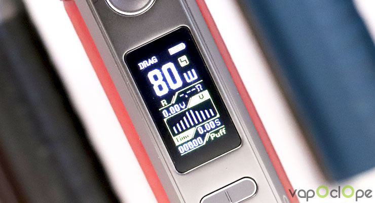 L'écran de la box du kit Drag X Pro de chez Voopoo