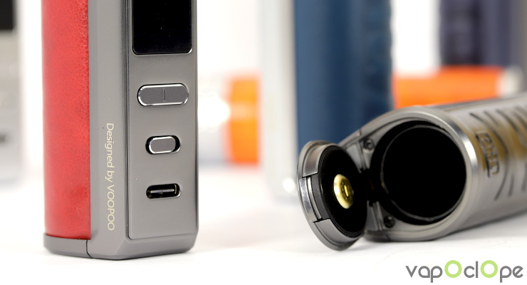 L'ouverture pour accu et le port USB-C du kit Drag X Pro de chez Voopoo
