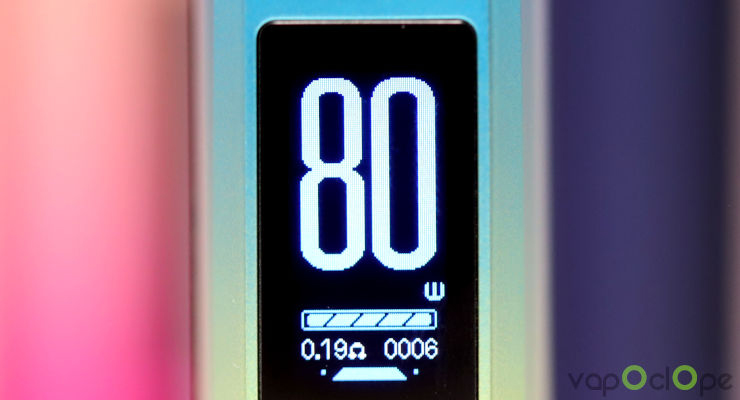 L'écran de la Box Gen 80s de chez Vaporesso