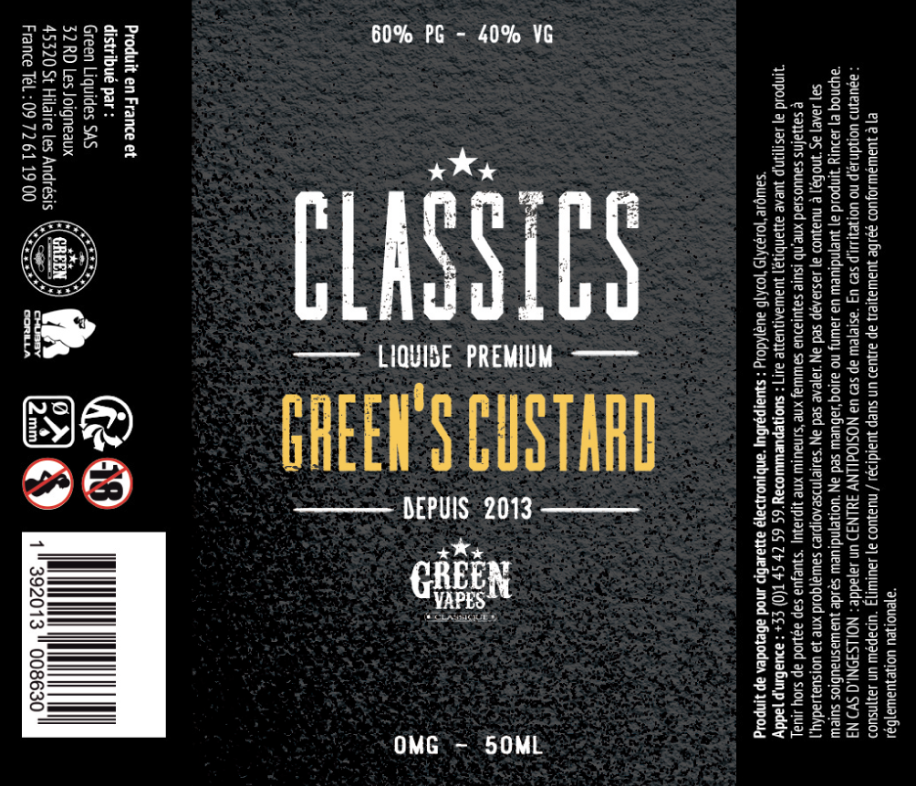 Prêt à booster Green's Custard Green Vapes Etiqtette-Green's-Custard-Classics-Green-Vapes.png