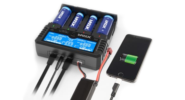 Les différentes prises du chargeur d'accus VP4 Plus Dragon Xtar
